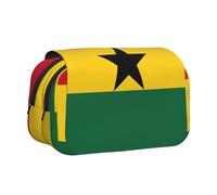 HVMUNG Ghana Flag Print Pen Case 2 Layers Zipper Pockets and Patch Pocket for Daily Use and Travel