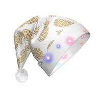 HVMUNG Golden Pineapple Background Print Led Christmas Hat For Adults Unisex Xmas Hat For New Year Festive Holiday Party