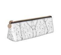 HVMUNG Gray Woods And Birds Print Pencil Case Small Makeup Pouch Easy Storage Bag Office And Travel For Women Men