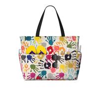 HVMUNG Hand Printed Large Women Beach Bag, Large Travel Bag for Weekender Travel, Pool, Black, One Size