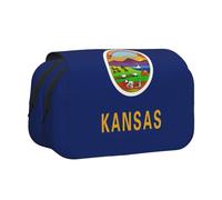 HVMUNG Kansas State Flag 2 Layer Pen Case with Zipper Pockets and Patch Pocket for Daily Use and Travel