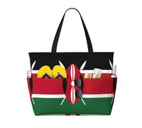 HVMUNG Kenya Flag Print Roomy Beach Bag for Women, Large Travel Bag for Weekender Travel, Pool, Black, One Size