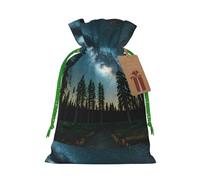 HVMUNG Night Sky With Trees Print Christmas Drawstrings Present Bags Reusable Bags For Hallowmas Thanksgiving Party