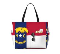 HVMUNG North Carolina State Flag Print Spacious Beach Bag for Women, Large Travel Tote Bag for Weekend Travel, Pool, Black, One Size