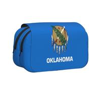 HVMUNG Oklahoma State Flag 2 Layer Pen Pouch with Zipper Pockets and Patch Pocket for Daily Use and Travel