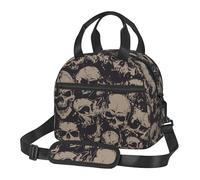 HVMUNG Retro Skull Print Insulated Reusable Lunch Bag with Adjustable Shoulder Strap