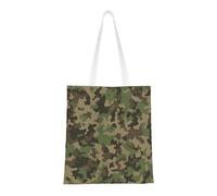 HVMUNG Reusable duffel bag with green camouflage pattern, shopping bag with handle for daily use and groceries