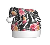 HVMUNG Roses Flower Floral Zebra Stripes Print Unisex Classic Christmas Hats For Christmas,New Year Festive, Holiday Party Supplies
