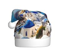 HVMUNG Santorini Unisex Classic Greek Island Print Christmas Hats for Christmas New Year Holiday Party Supplies