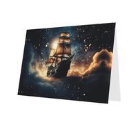 HVMUNG Ship On The Blue Ocean Print Greeting Card Half Folded Thank You Cards With Envelopes For All Occasions