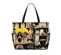 HVMUNG Spacious Beach Bag German Shepherd Dog Print for Women Large Travel Tote Bag for Weekend Trips, Pool, Black, One Size