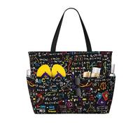 HVMUNG Spacious Mathematical Formula Print Beach Bag for Women Large Travel Tote Bag for Weekend Trips Pool Black One Size