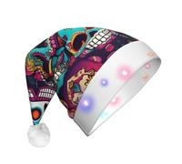 HVMUNG Sugar Skulls Print Led Christmas Hat For Adults Unisex Xmas Hat For New Year Festive Holiday Party