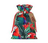 HVMUNG Tropical Flower Parrot Print Christmas Drawstrings Present Bags Reusable Bags For Hallowmas Thanksgiving Party
