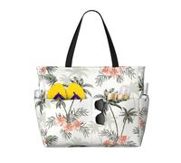 HVMUNG Tropical Palm Print Roomy Beach Bag For Women, Large Travel Bag For Weekender Trips, Pool, Black, One Size