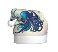 HVMUNG Unisex Classic Blue Purple Octopus Print Christmas Hats for Christmas, New Year, Holiday Party Supplies