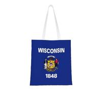 HVMUNG Wisconsin State Flag Print Reusable Canvas Tote Shopping Bag with Handles for Daily and Grocery Use