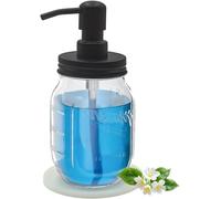 HvOvMvE Mason Jar Soap Dispenser with Rustproof Pump Lid - 16oz Farmhouse Foaming Lotion Dispenser, Stainless Steel & Glass, Perfect for Bathroom or Kitchen - no liquid (Black)