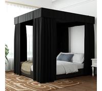 Hvqic Black Canopy Bed Curtains - 4 Corner Post Curtains Full Bed Lightproof Drapes for Adults & Girls Bedroom Decoration