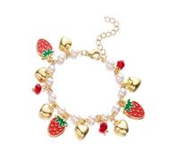 HVRFJXI 3D Strawberry Cherrys Heart Pearls Beaded Bracelet for Women Adjustable Lovely Vocation Fruit Jewelry Statement Pieces