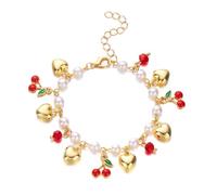 HVRFJXI 3D Strawberry Cherrys Heart Pearls Beaded Bracelet for Women Adjustable Lovely Vocation Fruit Jewelry Statement Pieces