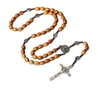 HVRFJXI Handcrafts Wood Beads Crosses Pendant Rosary Necklace For Religious Christians Prayer Worship Spiritual Jewelry Neckwear Prayer Beads Chain