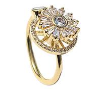 HVRFJXI Sunflower Relieving Stress Rotatable Band Zirconia Ease Spinner Adjustable Rings