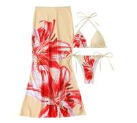 HVRFJXI Three Piece Design Swimsuit Breathable Polyester Texture Separate Top Bottom Tight Quick Drying for Beach Vacation Comfortable Women Swimwear