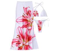 HVRFJXI Three Piece Design Swimsuit Breathable Polyester Texture Separate Top Bottom Tight Quick Drying for Beach Vacation Comfortable Women Swimwear