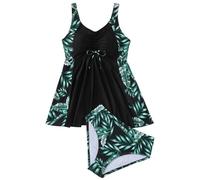 HVRFJXI Women Two Piece Swimming Costume Tankini Includes Briefs Skirted Bathing Suit Adjustable Shoulder Strap for Swimming Conservative Swimsuit Set