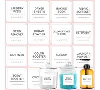 HVSWLY 32PCS White Laundry Labels for Jars，Laundry Stickers for Containers, Waterproof Cleaning Labels for Laundry Room Storage Organization, with 4 Blank Labels