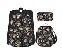 HVTTIOR Black Gibbon Monkey Print Travel Bag Stylish Adjustable Shoulder Strap Fashion Backpack Lunch Bag Pencil Case