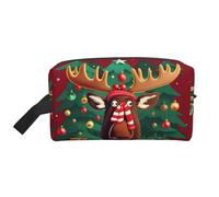 HVTTIOR Funny Christmas Moose Print Toiletries Makeup and Daily Essentials Large Capacity Zippered Storage Travel Bag, White, One Size