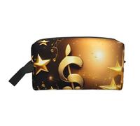 HVTTIOR Gold Musical Note with Fallen Shiny Star Print Toiletries Makeup and Daily Essentials Large Capacity Zippered Storage Travel Bag, White, One Size