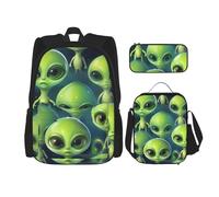 HVTTIOR Green Alien Print Travel Bag Stylish Adjustable Shoulder Strap Fashion Backpack Lunch Bag Pencil Case