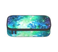HVTTIOR Green Blue Purple Galaxy Print Essential Large Capacity Pencil Case 8.3 x 2 x 3.7 Inches Functional Bag for Women