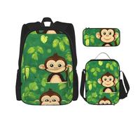 HVTTIOR Green Clever Monkey Print Travel Bag Stylish Adjustable Shoulder Strap Fashion Backpack Lunch Bag Pencil Case