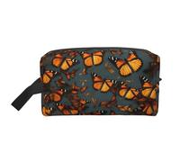 HVTTIOR - Orange Monarch Butterfly Print Toiletries, Makeup & Daily Essentials, Large Capacity Travel Bag, White, One Size