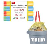 HW CASA 40 Pieces Eco Friendly Waste Bags 110L Recycled LDPE Rubbish Bags, Scented Bin Bags with Sliding Handle, Equipped with Anti-Drip System, Perfect for Home, Blue Yellow