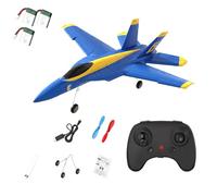 HW41 F-18 Remote Control Fighter Jet RC Plane, 2.4GHz 2-Channel Fixed-Wing EPP Foam Glider with LED Lights, Dual 716 Motors, 6-Axis Gyro for Hobbyists (Blue / 3 Battery)