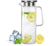 HwaGui 1.2 Liter Water Jug with Lid, Borosilicate Glass Carafe, Ice Tea Pitcher for Wine Coffee Milk and Juice Beverage, Easy to Clean Water Carafe