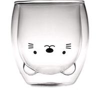 HwaGui Cute Mug Double Wall Glass Coffee Cup Personalised Milk Mug Tea Cup for Birthday Gift 250ml / 8.8oz, Cat