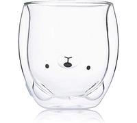 HwaGui Cute Mug Double Wall Glass Coffee Cup Personalised Milk Mug Tea Cup for Birthday Gift 250ml / 8.8oz, Bear