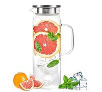 HwaGui Glass Carafe 1500 ml Borosilicate Glass Carafe with Stainless Steel Lid Glass Jug for Wine Juice Milk Coffee