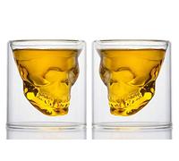 HwaGui Shot Glasses Set of 2 Crystal Skull Shape Whiskey Beer Wine Glasses Party Tableware, 250ml