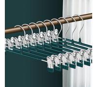 HWAJAN 14Inch Pants Hangers with Clips 10 Pack Adjustable Skirt Hangers for Women Non-Slip Trousers Hanger for Jeans Shorts Clothes Hanger for Pants Heavy Duty Space Saving，Green