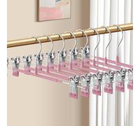 HWAJAN Pants Hangers with Clips 10 Pack Adjustable Skirt Hangers for Women Non-Slip Trousers Hanger for Jeans Clothes Hangers for Pants Heavy Duty Space Saving Shorts Hangers,Pink,12Inch