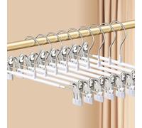 HWAJAN Pants Hangers with Clips 20 Pack Adjustable Skirt Hangers for Women Non-Slip Trousers Hanger for Jeans Clothes Hangers for Pants Heavy Duty Space Saving Shorts Hangers,White,12Inch