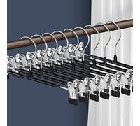 HWAJAN Pants Hangers with Clips for Women 20 Pack Adjustable Heavy Duty Space Saving Skirt Hangers Non-Slip Trousers, Jeans Clothes ,Shorts Black,12Inch