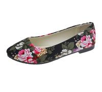 Hwalleum Ladies Floral Printed Ballet Flats, Womens Casual Comfort Round Toe Flat Pumps Girls Elegant Flower Printing Flat Shoes Office Shoes Driving Loafers Wedding Flats Black